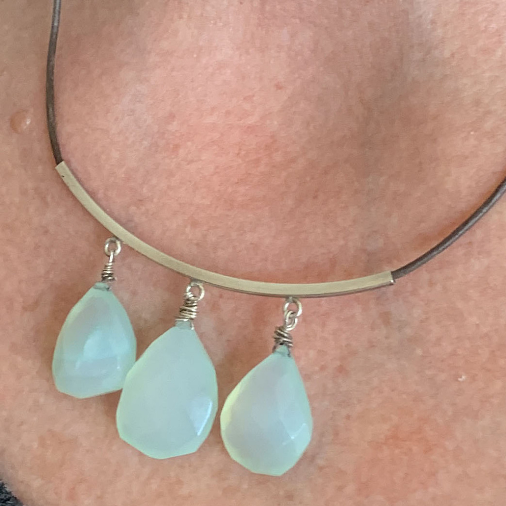 Aqua Chalcedony Briolette Sterling Silver Necklace
